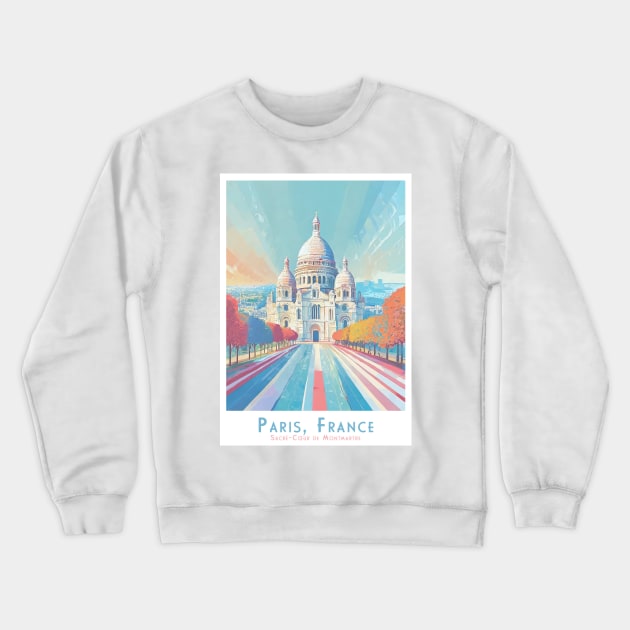 Vintage Travel Poster - Minimalist Sacré-Cœur Paris, France in Retro Colors Crewneck Sweatshirt by POD24